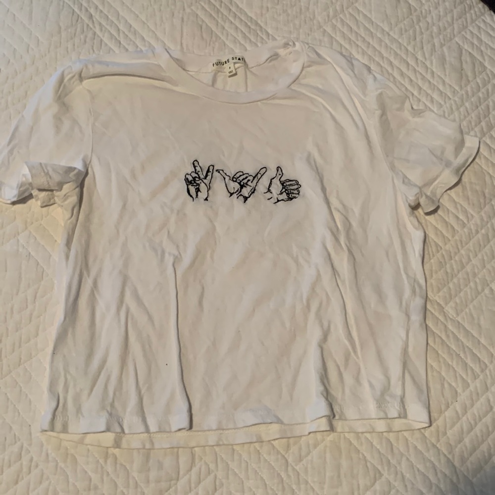 Embroidery Urban Outfitters Future State sign language shirt